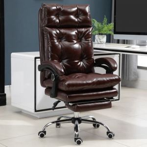 Fauteuil de bureau chaise de bureau ergonomique avec hauteur r&eacute;glable dossier inclinable repose-pied r&eacute;tractable marron