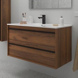 Meuble de salle de bain Dimensions 100 cm Couleur Noyer Maya Miroir Sans miroir Colonne de rangement  Sans colonne