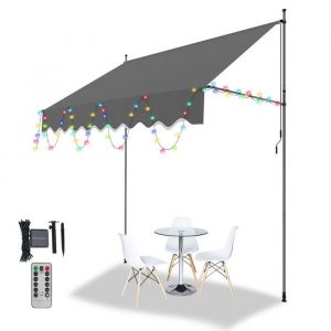 Clanmacy Auvent Marquise à clipser Marquise de fenêtre Marquise rétractable étanche avec LED Gris 2M MARQUISE - AUVENT POUR PORTE