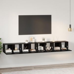 Moderne Table TV/HIFI - Set de meuble TV en 4 pcs - À fixer au mur en bois dingénierie chêne noir. FR(78897099)