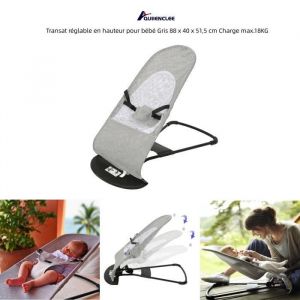 Transat r&eacute;glable en hauteur pour b&eacute;b&eacute; - QUIIENCLEE - Gris - 80 x 40 x 515 cm - Charge max.18KG