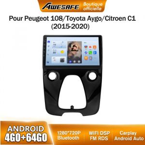 AWESAFE 4G Autoradio Android 13 4Go+64Go pour Toyota Aygo/Citroen C1/Peugeot 108 (2015-2020) 10Écran Tactile Carplay Android Auto