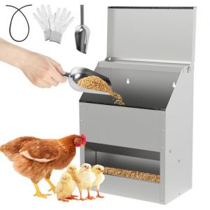 Daromigo 15kg Mangeoire automatique distributeur automatique en acier Anti Gaspillage Fixation Murale MANGEOIRE - TREMIE