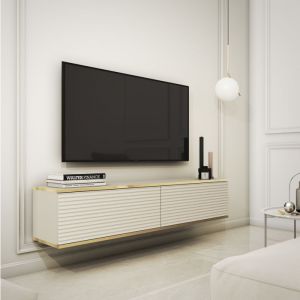 Banff TV135 MDF &ndash; meuble TV beige mat / ch&ecirc;ne artisan largeur 135 cm hauteur 30 cm profondeur 32 cm