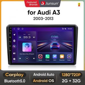 Junsun Autoradio Android 13 Carplay voiture Bluetooth pour  Audi A3 8P 2003 - 2013 WIFI 2G+32GB 9 Écran Tactile GPS RDS