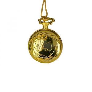 Montre - Femme - Gousset - Poche - Pendentif - Cartes - Cha&icirc;ne - Acier - Dor&eacute; - 46 mm - 60 cm