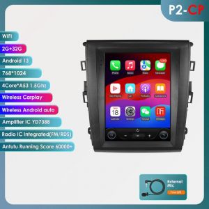 9.7 pouces Android 13 autoradio pour Ford Fusion Mondeo mk5 2013-2019 AI Carplay 2G+32G GPS stéréo 2din 1080p Bluetooth RDS