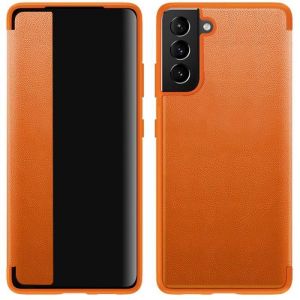 Coque Galaxy S21Housse Miroir Clear View &Eacute;tui &agrave; Rabat Cuir Antichoc Case Cove pour Samsung Galaxy S21 6.2 (Orange)