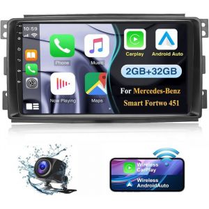 IBEAFILLY Autoradio Android 11 Carplay 9 pouces Écran GPS Navi AHD Caméra 2 + 32G pour Mercedes Benz Smart Fortwo 451 2005-2010