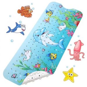 Tapis de Bain Antiderapant pour Enfants100x40cm Tapis Baignoire Antid&eacute;rapant avec 200VentouseTapis de Baignoire sans BPADauphin