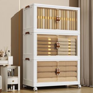 QUIIENCLEE Tour de rangement 3 étages avec roulettes Armoire à rangement Cube de rangementBlanc- 60 x 36 x 102cm