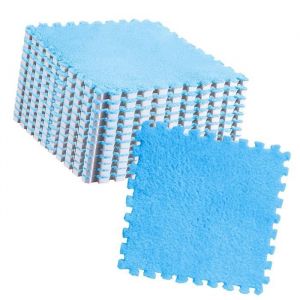 SURENHAP Tuiles de tapis de sol en peluche Tapis de sol en mousse Puzzle en peluche carreaux puericulture aire Rose Bleu ciel