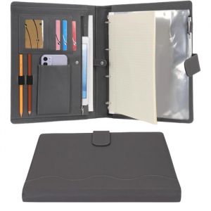 Porte Documents Dossier De Conf&eacute;rencier A4 En Cuir Classeur avec Poign&eacute;es -Gris