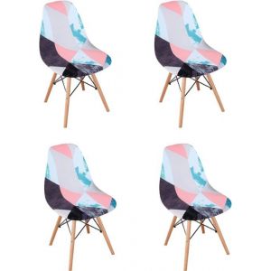 4Pcs Housse de Chaise Scandinaves Extensible Housse de Chaise de Salle à Manger géométrie moderne Rose