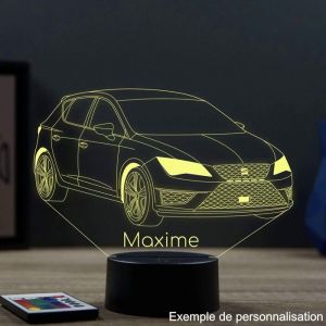 Lampe 3D Seat Leon Cupra &ndash; Avec T&eacute;l&eacute;commande 16 Couleurs + 4 Modes auto &ndash; Fabriqu&eacute; en France - Lampe &agrave; poser - Veilleuse