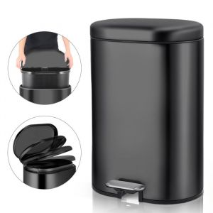 Poubelle 42L Inox - Pédales en Métal - Avec Seau Intérieur en Plastique Fermeture Douce Anti-odeur - Poubelle de cuisine - Noir