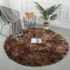 Tapis Rond Salon Shaggy Descente de lit Chambre Grande Taille Tapis Moelleux Carpette  Cafe&Oslash; 140 cm Rond