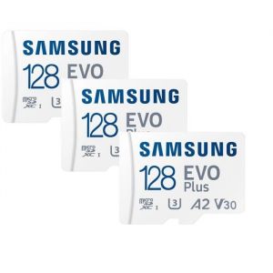 Lot de 3 Carte m&eacute;moire microSD Samsung Evo Plus 128 Go SDXC TF carte U3 Classe 10 A2 130 Mo/s avec Adaptateur