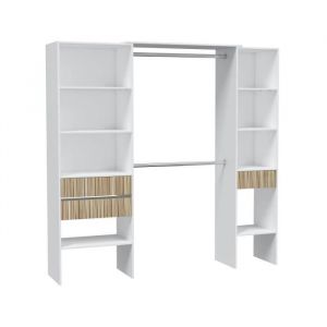 Armoire, dressing avec 3 tiroirs coloris blanc artic, naturel - longueur 190 x hauteur 187 x profondeur 40 cm