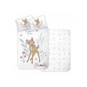 Parure lit Housse de couette r&eacute;versible Disney BAMBI 100 &times; 135 cm 100% coton - Blanc