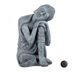 Relaxdays Statue de Bouddha figurine de Bouddha décoration jardin sculpture céramique Zen 60 cm gris clair