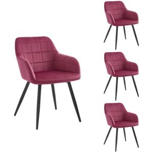 WOLTU 4x Chaises de salle &agrave; manger si&egrave;ge bien rembourr&eacute; en velours Chaise de cuisine pieds&nbsp;en m&eacute;tal Bordeaux
