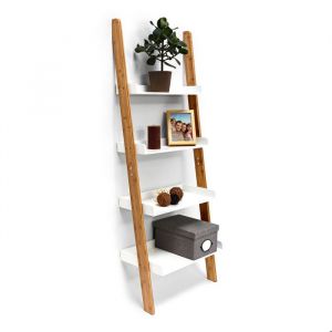Relaxdays Étagère échelle escalier bambou 4 tablettes 144 x 56 x 34 cm étagère salle de bain chambre blanc/nature