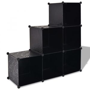Noir Étagère Rangement Plastique - Meuble d’entrée pour Couloir/salon - Organisateur de rangement cube avec 6 compartiments Noir