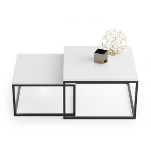 Tables Basses Gigognes Lot de 2 &ndash; 70x70 cm Hauteur 42/36 cm Table d&rsquo;Appoint Design Loft 2 en 1 Surface Anti-Rayures Blanc