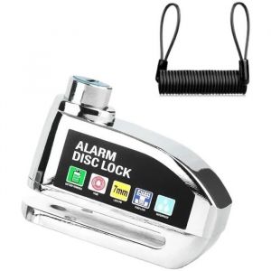 Antivol de frein &agrave; disque pour v&eacute;lo-Alarme antivol de frein &agrave; disque-Avec c&acirc;ble de rappel-7 mm-Antivol moto-Antivol scoote-Argent&eacute;