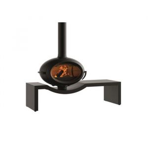 Poêle à bois - INVICTA - BRIO SUR BANC - 7 kW - Rdt: 76% - B. 50 cm - 100% fonte - Anthracite