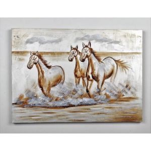 Tableau d&eacute;co Chevaux  2 -  Toile peinte &agrave; la main  -  50 x 70 x 3 cm
