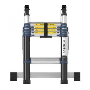 WORHAN® Echelle 3.8m Télescopique Aluminium Anodisé Modulable Pliable Polyvalente Escabeau Solide 380cm