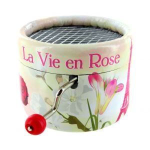 La vie en rose (Louiguy / Piaf) - Bo&icirc;te &agrave; musique &agrave; manivelle ronde en carton avec m&eacute;canisme musical de 18 notes - PML-ROSE