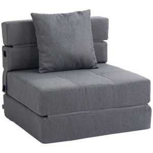 Lit Pliant Fauteuil-lit pliant 2 en 1 canap&eacute;-lit 100kg fauteuil relax et lit dappoint gris fonc&eacute;