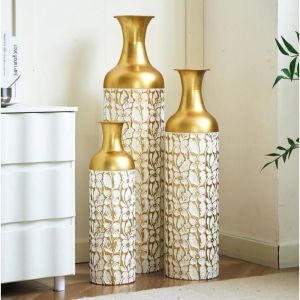 Vase de sol en or blanc grand -83/65/50cm vase de sol en m&eacute;tal haut ensemble 3 vases de sol Pampas branch vases d&eacute;coratifs de sol