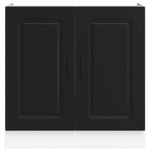 Caisson de cuisine Noir - LEMON&reg; Meuble bas pour &eacute;vier Kalmar - Noir - 80x46x815cm - Bois ing&eacute;nierie 574 - Soldes