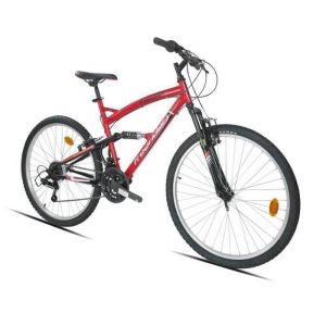 Vélo VTT 26 Tout Suspendu 18 Vitesses - Shimano TY21 - Poignées Shimano Revoshift - Freins V-Brake & Jantes en Aluminium