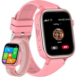 Montre Connectée Enfant 4G Appels Vidéo Téléphone Chat Ip68 Sos Bracelet Gps Carte Sim Mode Classe Podomètre Réveil Som