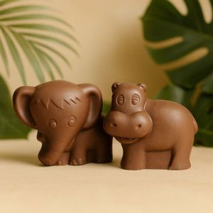 Lot Hippopotame et Elephant en Chocolat Lait - Collection P&acirc;ques