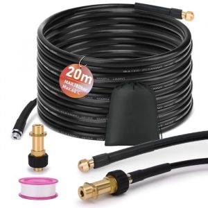 Kit Tuyau de Nettoyage Déboucheur de Canalisations 20m 180 Bar avec Sac Adaptateur M22 Buses Rigides pour Pression Tuyaux K2-7