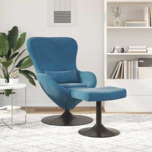 El&eacute;gant Fauteuil Relaxant - pour adulte - Chaise &OElig;uf avec Pouf Bleu 63 x 73 x 90cm Velours - L63 x l73 x H90cm &0_4701022