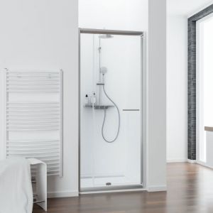 Porte de douche pivotante 70-80 cm Vita extensible verre transparent profilé aspect chromé paroi en niche Schulte