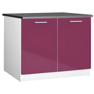 Meuble cuisine bas 120 cm 2 portes TARA aubergine