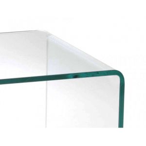 Meuble TV verre tremp&eacute; et plateau d&eacute;cor ch&ecirc;ne sur roulettes - ICE Meubletmoi