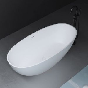 Mai & Mai Baignoire îlot en Résine Blanc Ovale 165x75x55cm Baignoire sur Pieds avec Bonde et Trop Plein V910