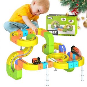 Circuit Voiture 167PCS Piste Magn&eacute;tique Modulable avec Looping 360&deg; Rampe Pont Construction Cr&eacute;ative Train &Eacute;lectrique Cadeau Enfant