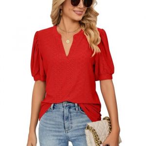 T-shirt Femme INSFITY - Col V Manches courtes - Rouge