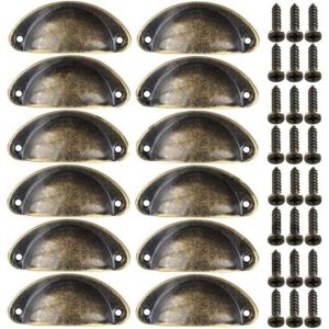 12pcs Poignées de Meuble Vintage Boutons de Tiroir Metal Coquille pour Armoire Commode Cuisine Tiroirs Laiton Antique 81x35mm
