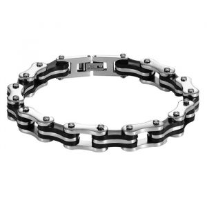 Zense - Bracelet gourmette pour homme Biker acier inoxydable argenté noir chaîne de moto vélo ZB0349